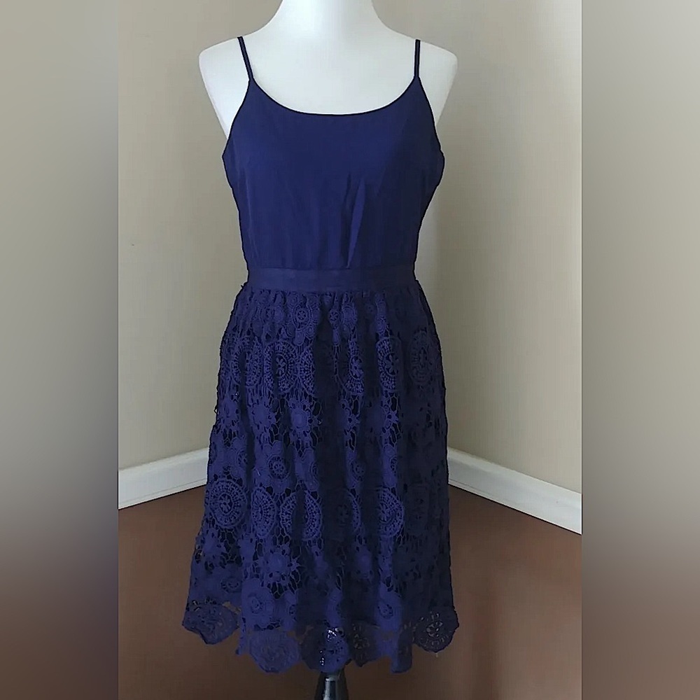 Navy Blue Crochet Skirt A-Line Modcloth Sundress Doe & Rae Party Summer Small
